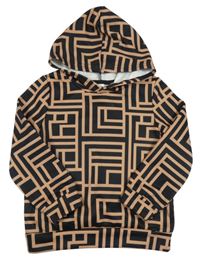 Čierno-hnedá vzorovaná mikina s kapucňou SHEIN