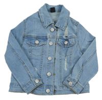 Svetlomodrá rifľová bunda s vyšúchaním a golierikom SHEIN