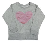 Sivá melírovaná mikina so trblietavým srdiečkom PRIMARK