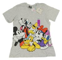 Nové - světlešedé melírované tričko s Minnie a Mickey s kamarády PRIMARK