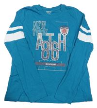 Modrozelené tričko s nápismi a číslom a pruhmi Pepperts!