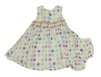 2set - Bílo-barevné puntíkované plátěné šaty + kalhotky na plenky M&Co
