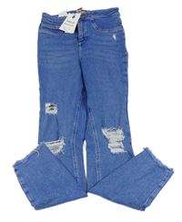 Modré high waist super skinny rifle s vyšúchaním New Look