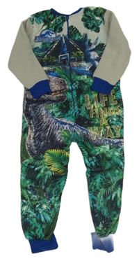 Zelenošedo-zelený fleecový overal s dinosaury - Jurský svět