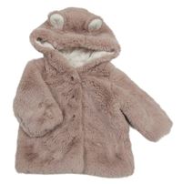Staroružová kožušinová podšitá bunda s kapucňou s uškami Next