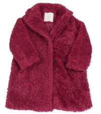 Vínový huňatý podšitý kabát Matalan