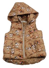 Hnedá šušťáková zateplená vesta so psy a kapucňou H&M