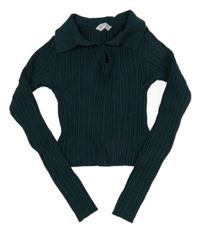 Tmavozelený rebrovaný crop polo sveter Matalan