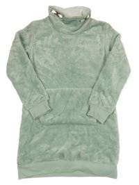 Světlezelené chlupaté šaty s komínovým límcem Yigga