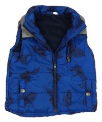 Safírovo-sivá šušťáková zateplená vesta s tigrami Lupilu