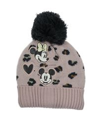 Růžová vzorovaná pletená čepice s Minnie a Mickeym George