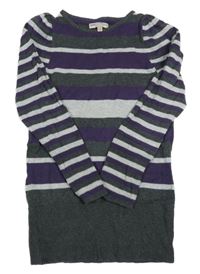 Tmavošedo-sivo-fialová pruhovaná svetrová šatová tunika M&S