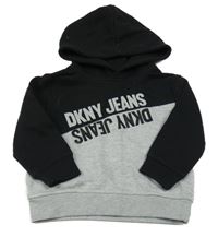 Černo-šedá mikina s nápisy a kapucí DKNY