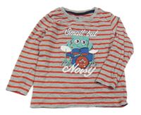 Sivo-červené pruhované tričko s príšerkou a bubny Lupilu