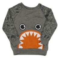 Sivá melírovaná mikina so žralokom