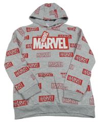 Nové - Šedá melírovaná mikina s logy Marvel a kapucí Primark