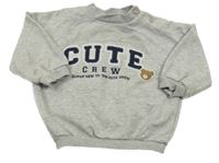 Sivá melírovaná oversize mikina s nápisom a medvěďom George