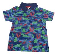 Tmavomodro-modré vzorované polo tričko s krokodílmi  Jojo Maman Bébé