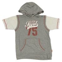 Sivo-biela tepláková vesta s číslom a kapucňou