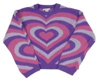 Fialovo-ružový crop sveter so srdiečkami Primark