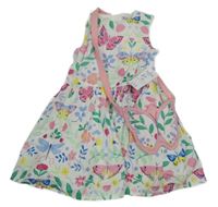 Nové - 2set - B9lé květované plátěné šaty s motýly + kabelka Nutmeg