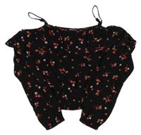 Čierne kvetované crop tričko s volánem Page One Young