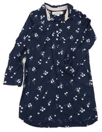 Tmavomodré kvetované ľahké košeľové šaty H&M
