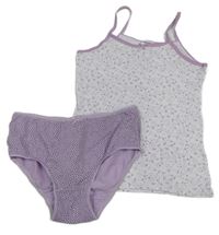 2set - Bílá puntíkatá košilka + lila puntíkaté kalhotky