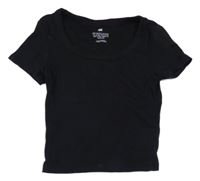 Čierne rebrované crop tričko H&M