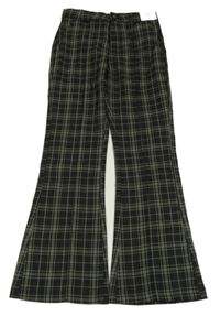 Nové - hnědo-khaki kostkované flare kalhoty H&M