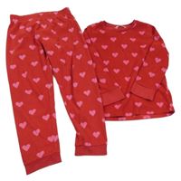 Červené fleecové pyžama so srdiečkami M&S