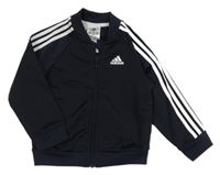 Tmavomodrá sportovní funkční propínací mikina s pruhy a logem Adidas
