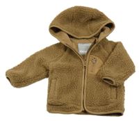 Hnědá huňatá podšitá propínací mikina s kapucí Primark