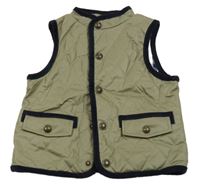 Nové - olivová šušťáková prešívaná lehce zateplená vesta s vreckami