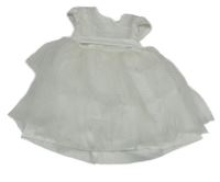 Bílé tylové slavností šaty s páskem a mašlí 