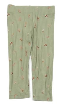 Zelené rebrované legíny s kvítky Nutmeg