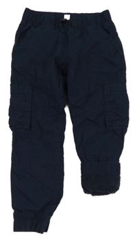 Tmavomodré plátěné podšité cuff kalhoty Topolino