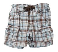 Bielo-hnedo-modré kockované plátenné kraťasy s vreckami H&M
