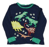 Tmavomodro-zelené pyžamové triko s dinosaury 