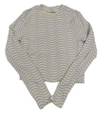 Smetanovo-fialové vzorované rebrované crop tričko H&M