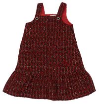 Červeno-čierne kockované trblietavé šaty s flitrami Matalan
