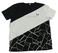 Čierno-bielo-vzorované tričko s výšivkou Shein