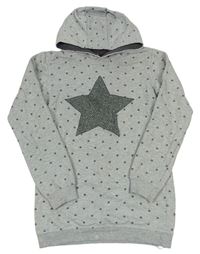 Šedé melírované teplákové šaty s kapucí a hvězdami Y.F.K.