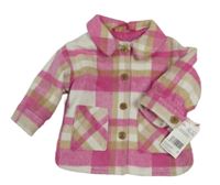 Nové - Ružovo-bielo-béžová kockovaná košeľová podšitá bunda zn. F&F