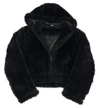 Čierna kožušinová podšitá crop bunda s kapucňou Matalan