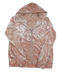 Světlerůžová sametová propínací mikina s kapucí H&M