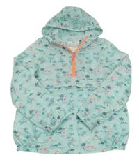 Tyrkysová šusťáková jarní bunda s plameňáky a kapucí M&S