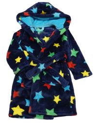 Tmavomodro-barevný plyšový župan s hvězdami a kapucí St. Bernard