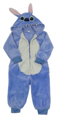 Kostým - Modrá plyšová kombinéza s kapucí - Stitch