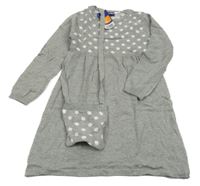 Nové - 2set - Sivo-biele pletené šaty s puntíky + pletená bodkovaná á kabelka Lupilu